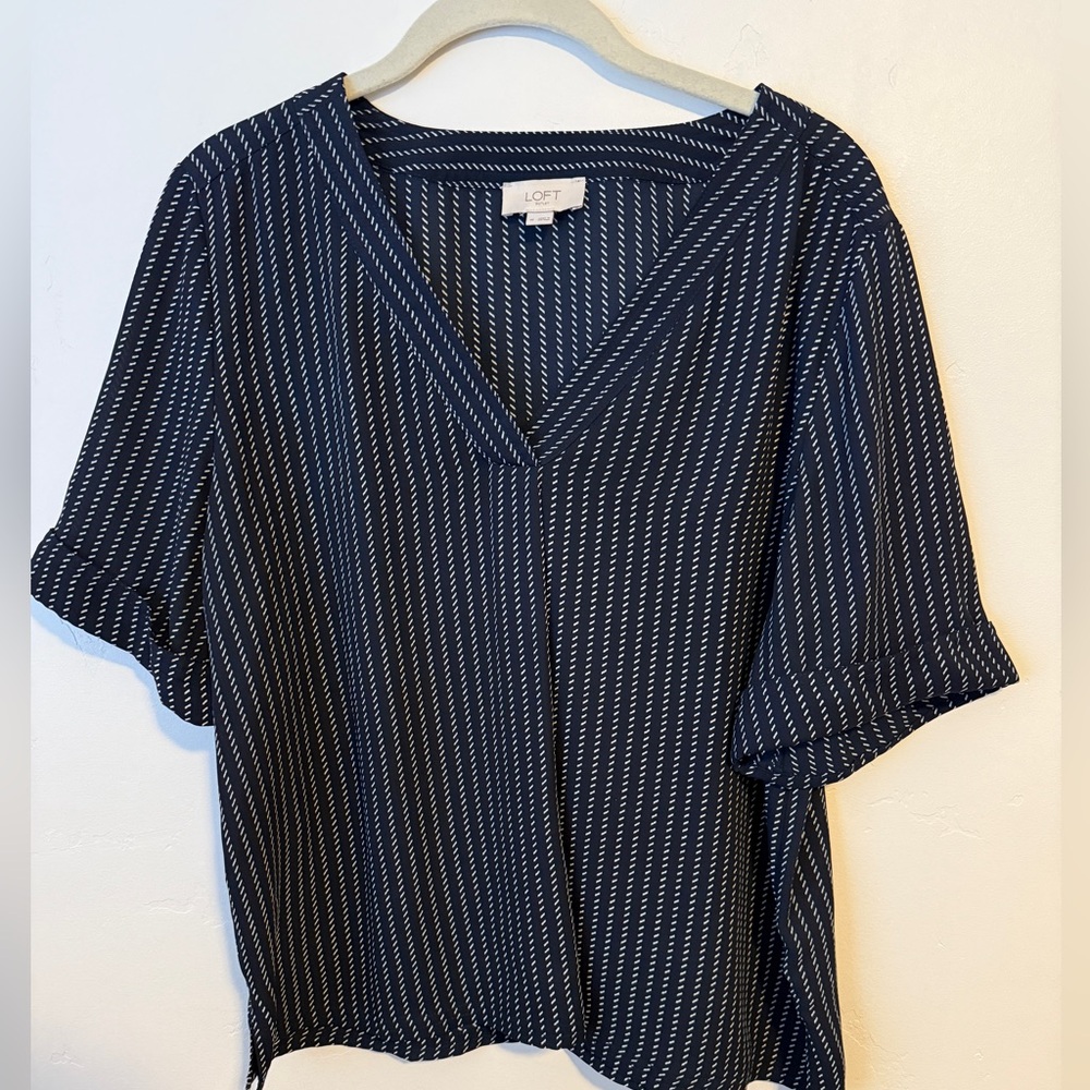LOFT Navy and White Striped Blouse